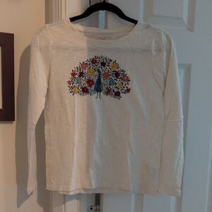 Talbots Long-Sleeve Top with Peacock Floral Print